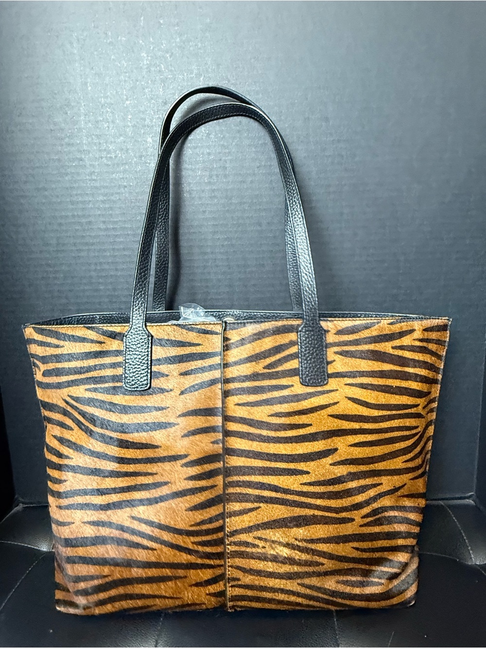 Tiger-Print Faux Haircalf Tote Bag - Brown & Black
